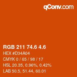 カラーコード: RGB 211 74.6 4.6 | qconv.com