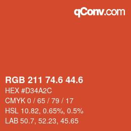 カラーコード: RGB 211 74.6 44.6 | qconv.com