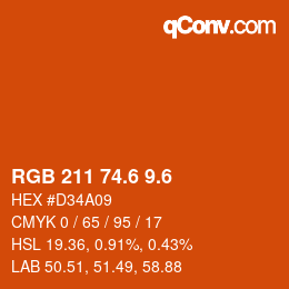 カラーコード: RGB 211 74.6 9.6 | qconv.com