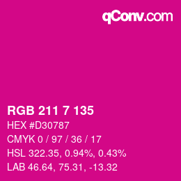 カラーコード: RGB 211 7 135 | qconv.com