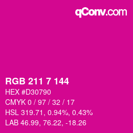 カラーコード: RGB 211 7 144 | qconv.com