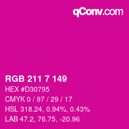 カラーコード: RGB 211 7 149 | qconv.com