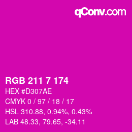 カラーコード: RGB 211 7 174 | qconv.com