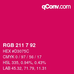 カラーコード: RGB 211 7 92 | qconv.com