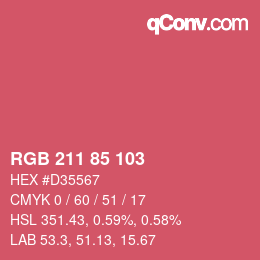 カラーコード: RGB 211 85 103 | qconv.com