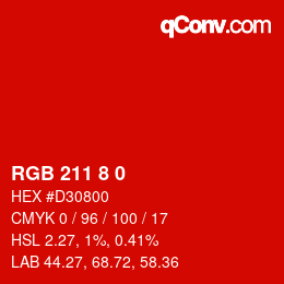 Color code: RGB 211 8 0 | qconv.com