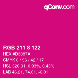 カラーコード: RGB 211 8 122 | qconv.com