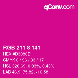 颜色代码: RGB 211 8 141 | qconv.com