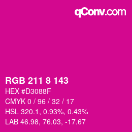カラーコード: RGB 211 8 143 | qconv.com