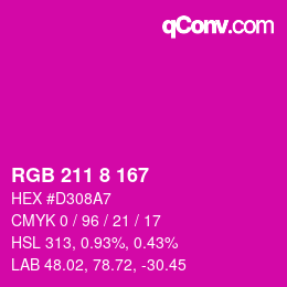 カラーコード: RGB 211 8 167 | qconv.com