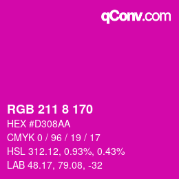 カラーコード: RGB 211 8 170 | qconv.com