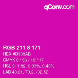 カラーコード: RGB 211 8 171 | qconv.com