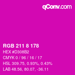 カラーコード: RGB 211 8 178 | qconv.com