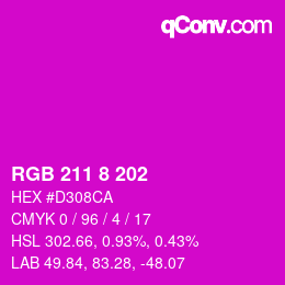 颜色代码: RGB 211 8 202 | qconv.com