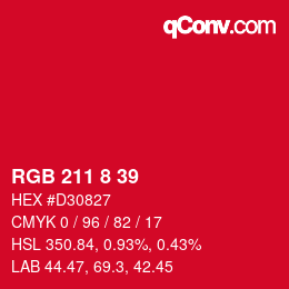 カラーコード: RGB 211 8 39 | qconv.com