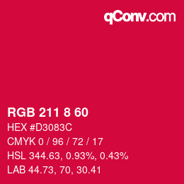 カラーコード: RGB 211 8 60 | qconv.com