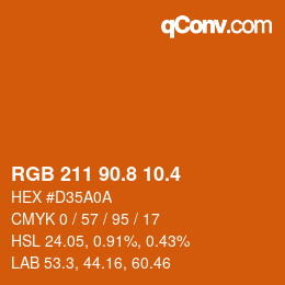 カラーコード: RGB 211 90.8 10.4 | qconv.com