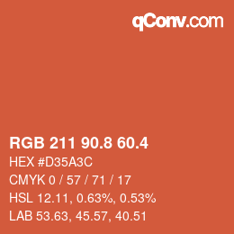 カラーコード: RGB 211 90.8 60.4 | qconv.com