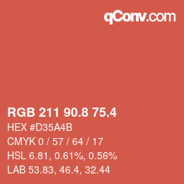 カラーコード: RGB 211 90.8 75.4 | qconv.com