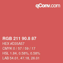 カラーコード: RGB 211 90.8 87 | qconv.com