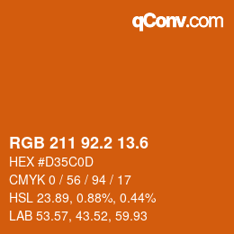 カラーコード: RGB 211 92.2 13.6 | qconv.com