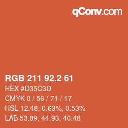 カラーコード: RGB 211 92.2 61 | qconv.com