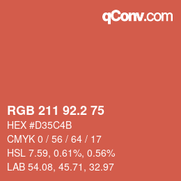 カラーコード: RGB 211 92.2 75 | qconv.com