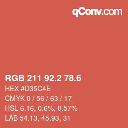 カラーコード: RGB 211 92.2 78.6 | qconv.com