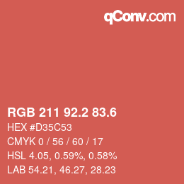 カラーコード: RGB 211 92.2 83.6 | qconv.com