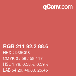 カラーコード: RGB 211 92.2 88.6 | qconv.com