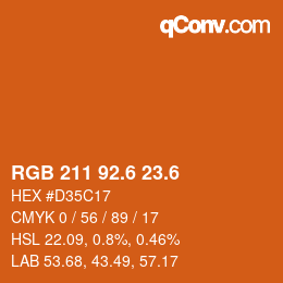 カラーコード: RGB 211 92.6 23.6 | qconv.com