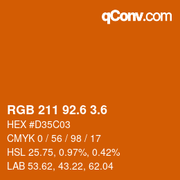カラーコード: RGB 211 92.6 3.6 | qconv.com