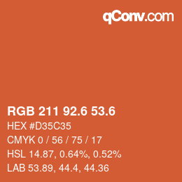 カラーコード: RGB 211 92.6 53.6 | qconv.com