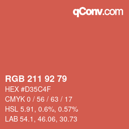 カラーコード: RGB 211 92 79 | qconv.com