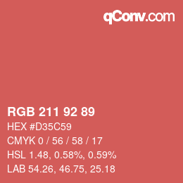 カラーコード: RGB 211 92 89 | qconv.com