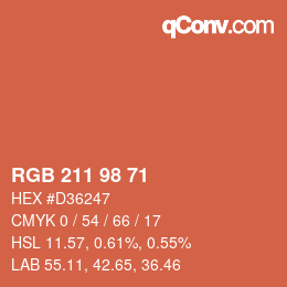 Color code: RGB 211 98 71 | qconv.com