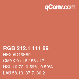 カラーコード: RGB 212.1 111 89 | qconv.com