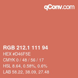カラーコード: RGB 212.1 111 94 | qconv.com