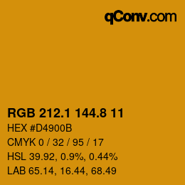 カラーコード: RGB 212.1 144.8 11 | qconv.com