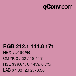 カラーコード: RGB 212.1 144.8 171 | qconv.com
