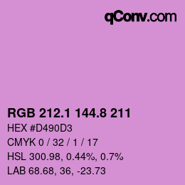 カラーコード: RGB 212.1 144.8 211 | qconv.com