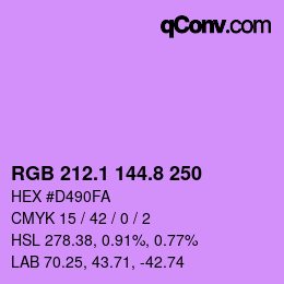 カラーコード: RGB 212.1 144.8 250 | qconv.com