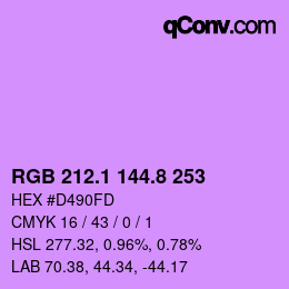 カラーコード: RGB 212.1 144.8 253 | qconv.com