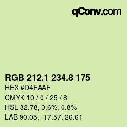 Color code: RGB 212.1 234.8 175 | qconv.com