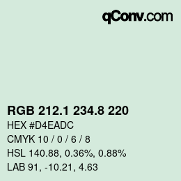 Color code: RGB 212.1 234.8 220 | qconv.com