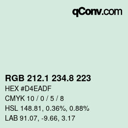 Color code: RGB 212.1 234.8 223 | qconv.com