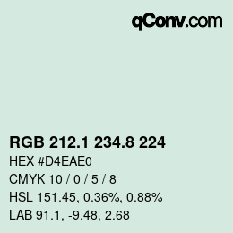 Color code: RGB 212.1 234.8 224 | qconv.com
