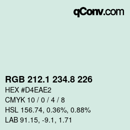 Color code: RGB 212.1 234.8 226 | qconv.com