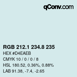 Código de color: RGB 212.1 234.8 235 | qconv.com