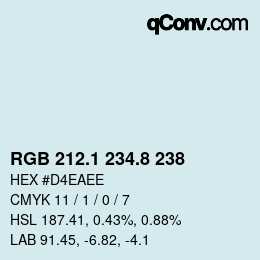 Código de color: RGB 212.1 234.8 238 | qconv.com